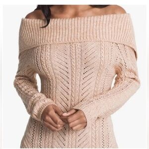 White House Black Market Off-Shoulder Knit Sweater with Bow back- Cream